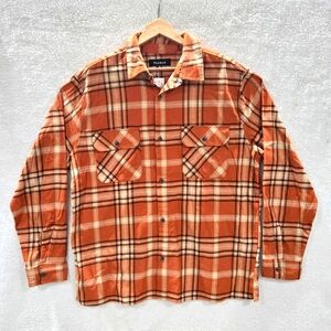 PACSUN Men's Orange Flannel Button Up Long Sleeve Shirt